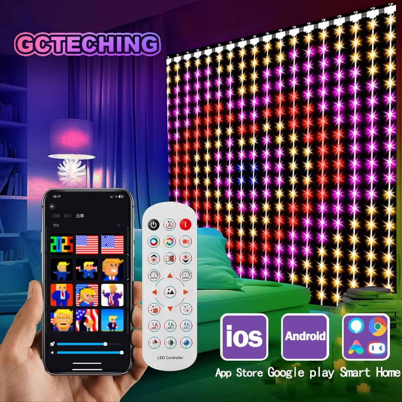 400 LED Smart Curtain Lights String Lights with App Remote Control Music Sync Christmas Curtain String Outdoor Fairy Lights