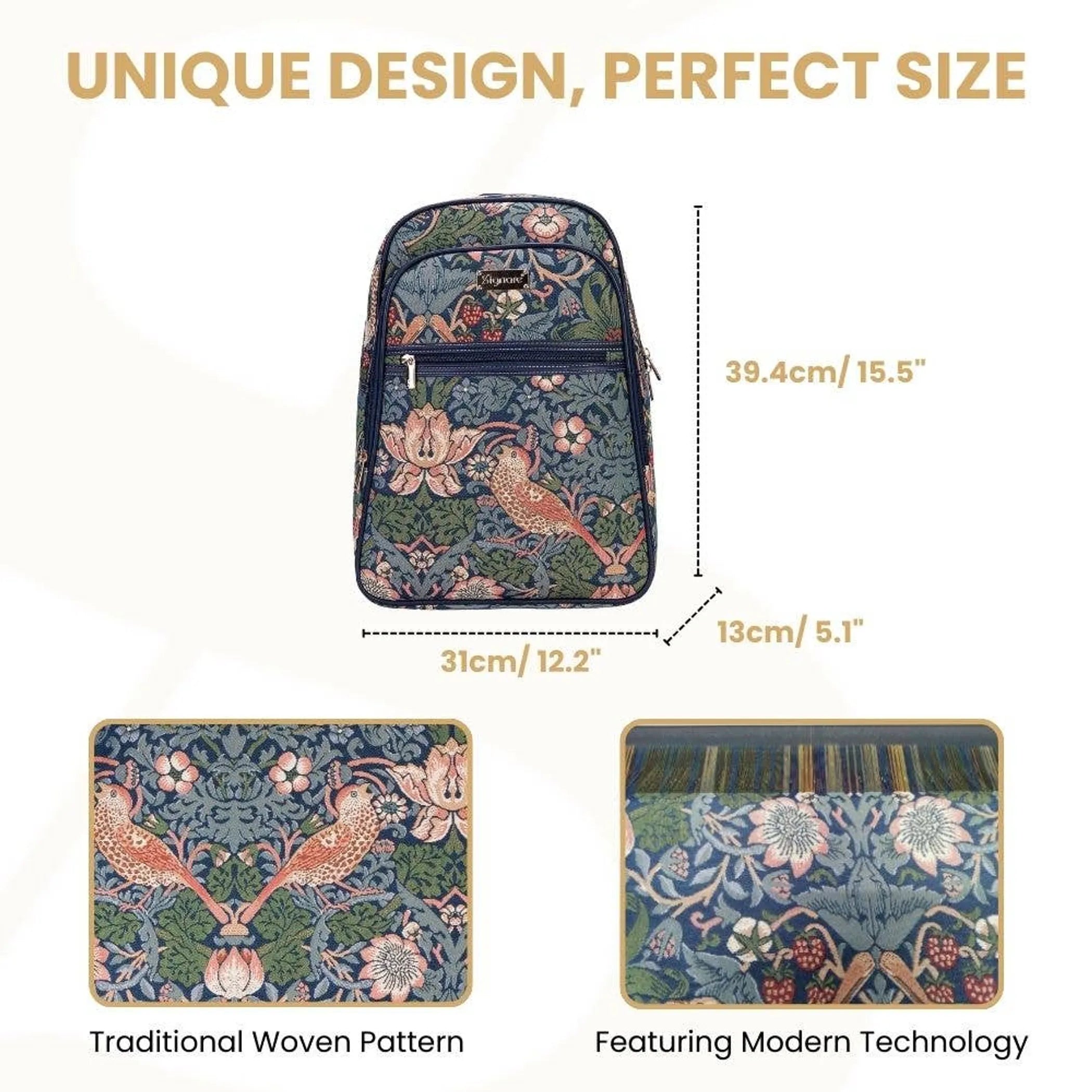 BKPK-STBL  William Morris Strawberry Thief Blue Backpack