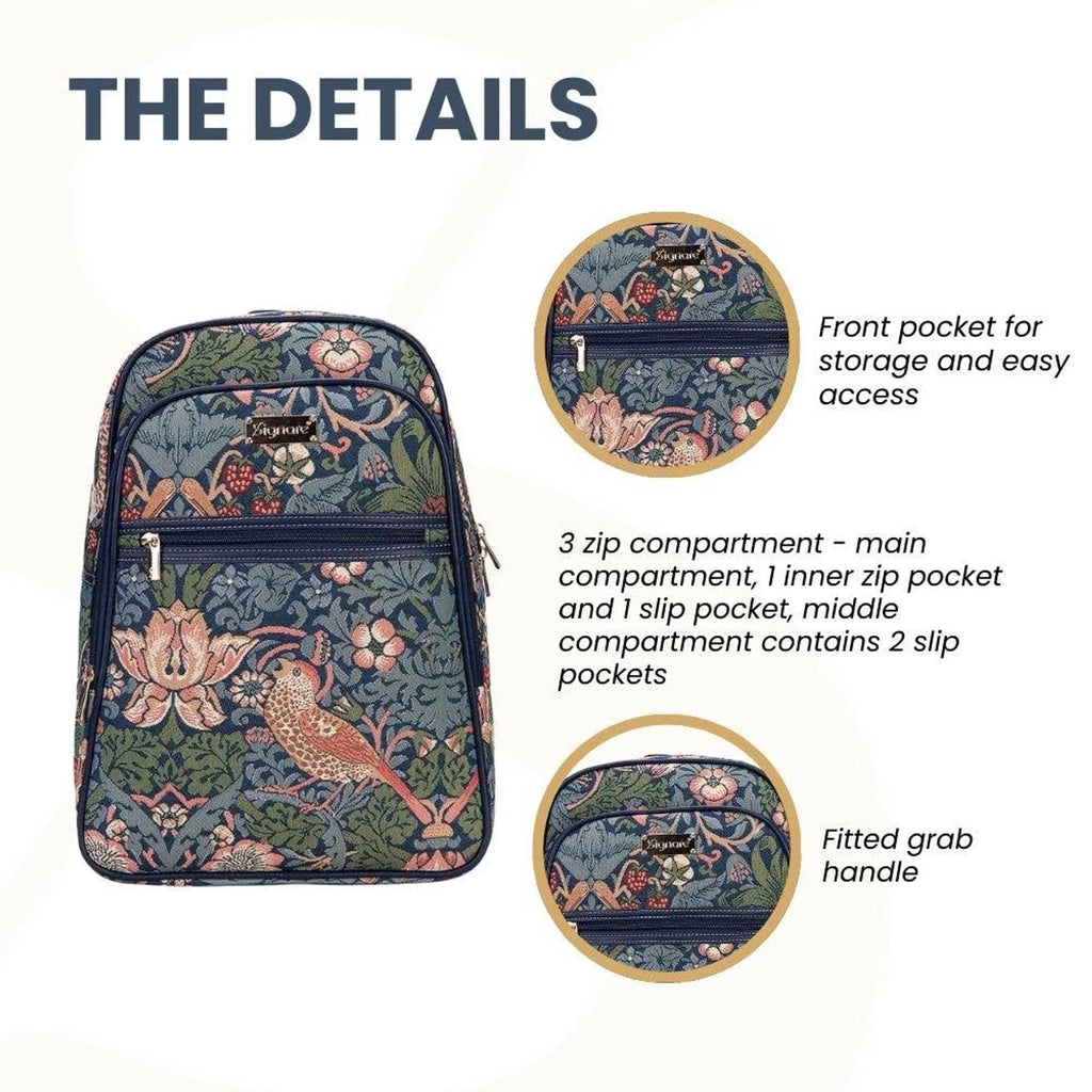 BKPK-STBL  William Morris Strawberry Thief Blue Backpack