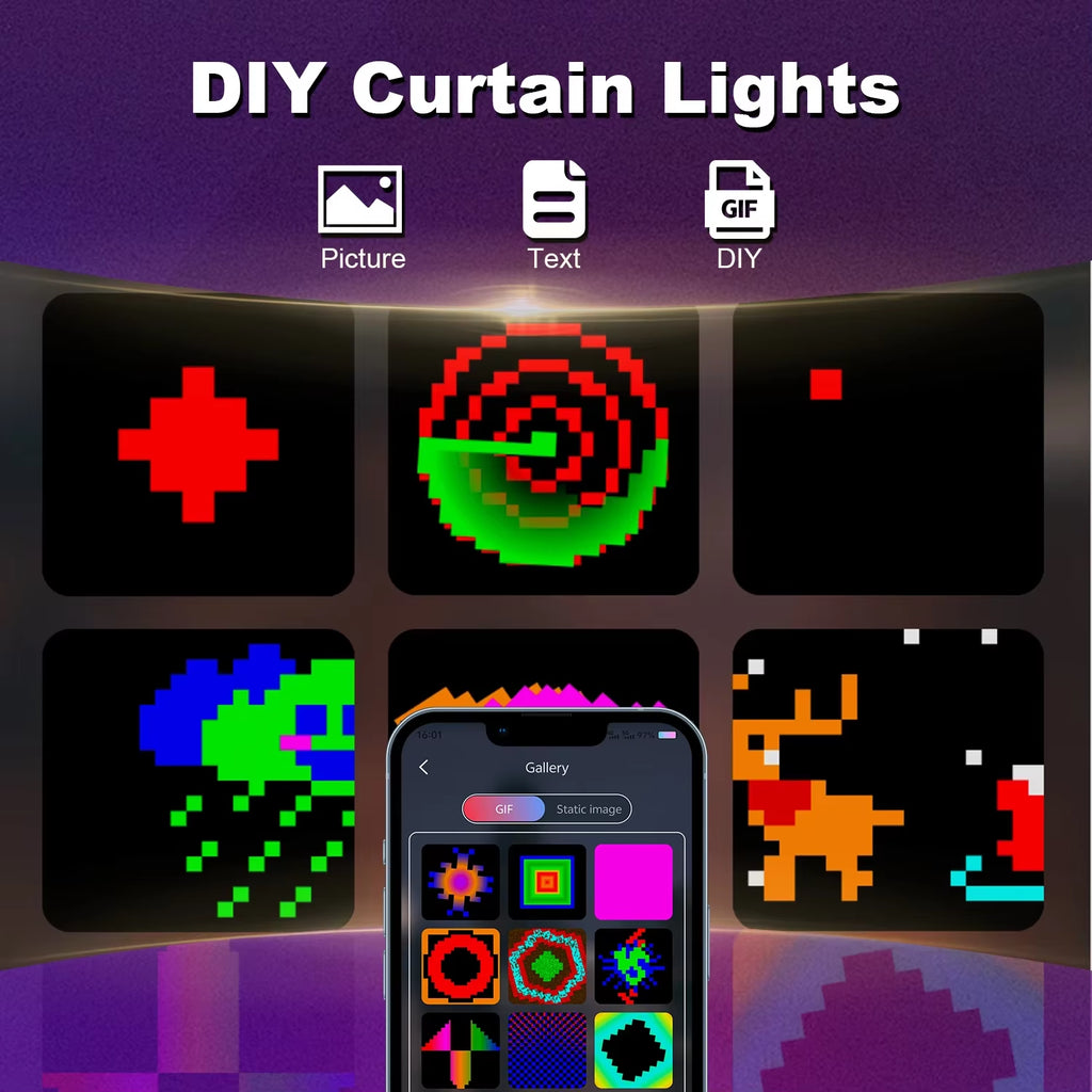 400 LED Smart Curtain Lights String Lights with App Remote Control Music Sync Christmas Curtain String Outdoor Fairy Lights