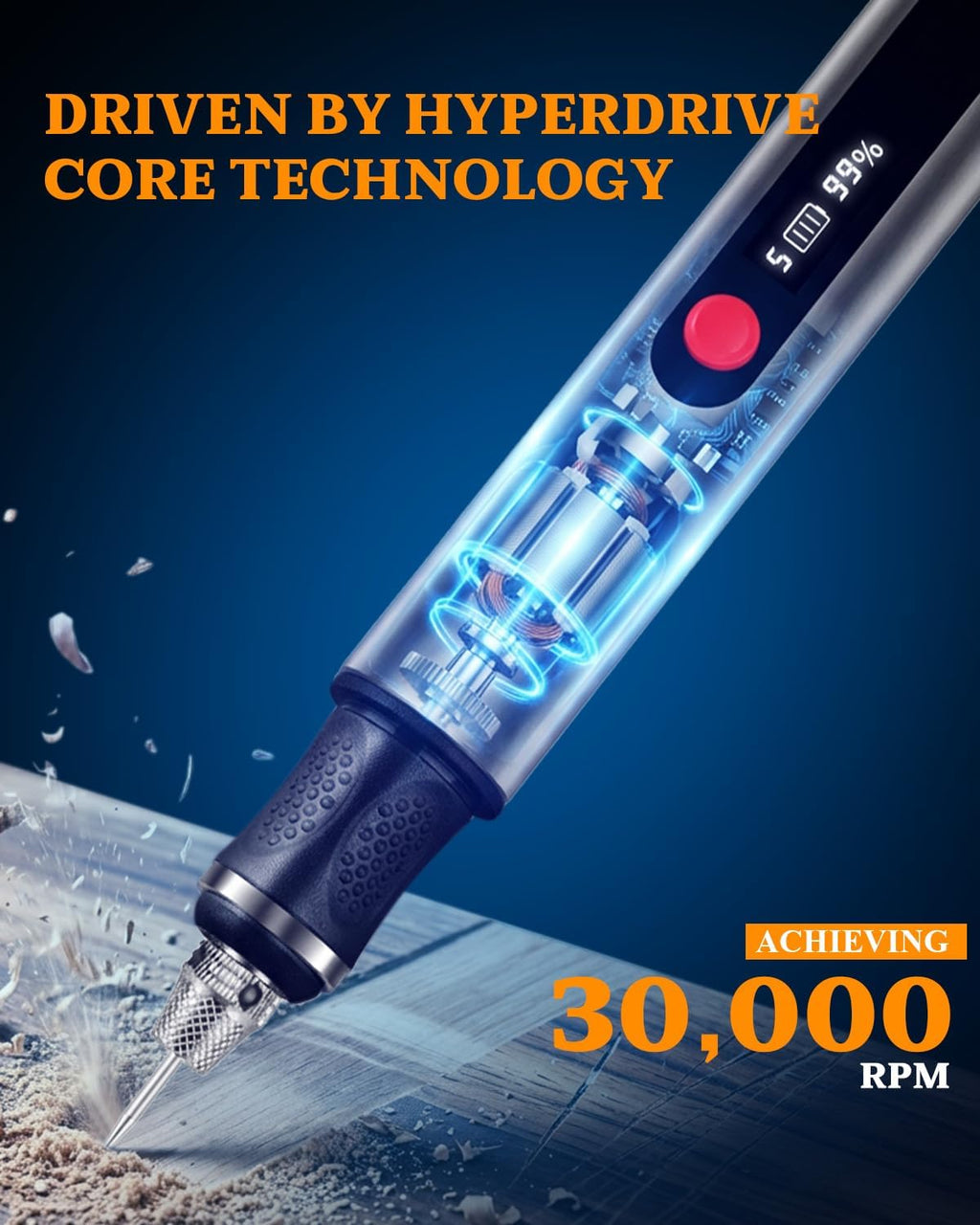 Cordless Engraving Pen with LCD Display & Anti-Slip Grip,31 Bits & 5 Speeds, Electric Engraving Tool Kit for All Materials,Gifts for Artists, Diyers, Beginner, Silver