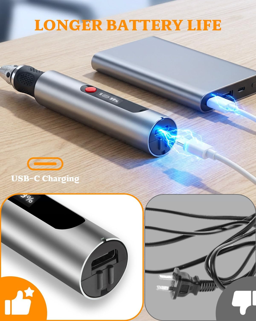Cordless Engraving Pen with LCD Display & Anti-Slip Grip,31 Bits & 5 Speeds, Electric Engraving Tool Kit for All Materials,Gifts for Artists, Diyers, Beginner, Silver